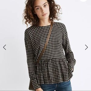 Madewell Button-Back Peplum Top in Mini Windowpane